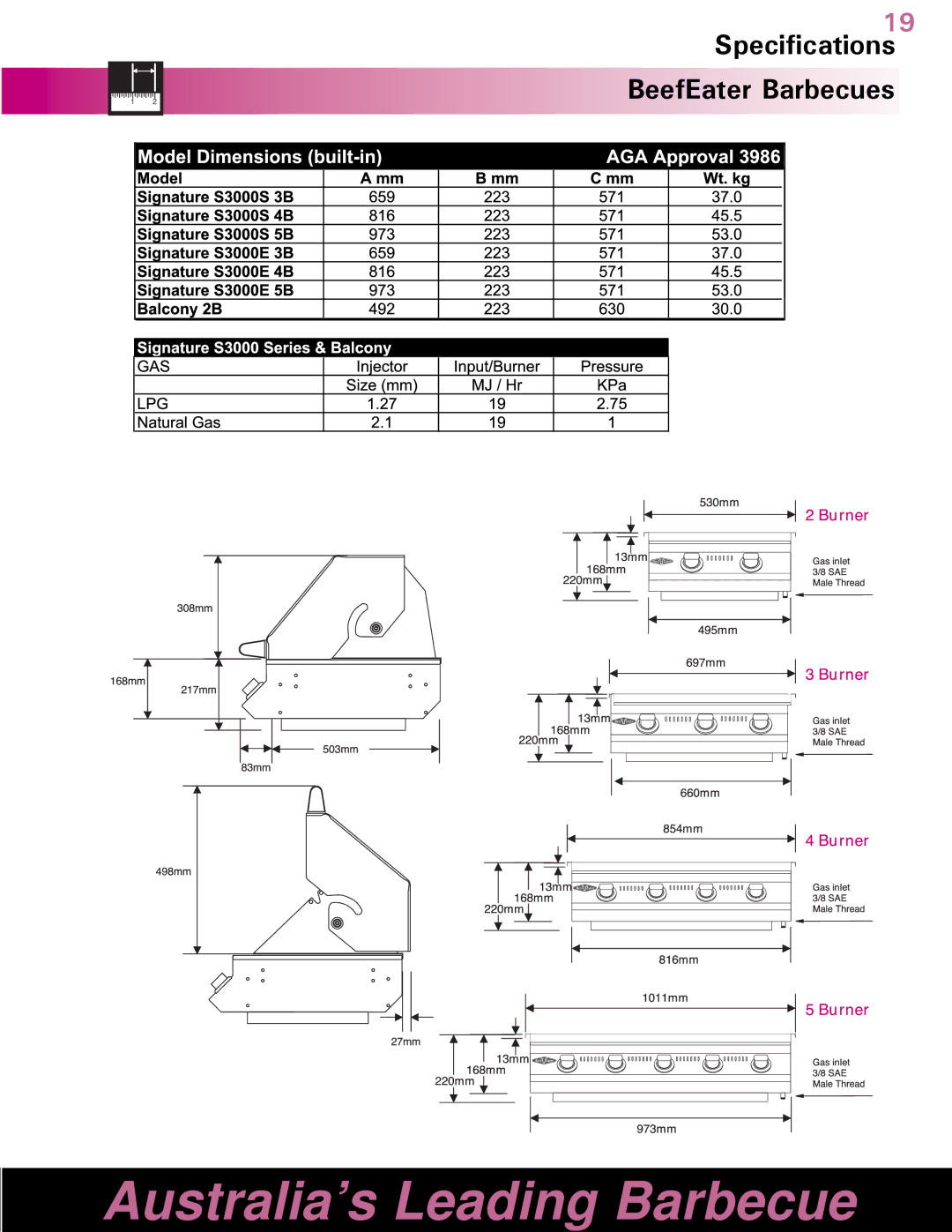 BeefEater Gas Barbecues manual Specifications BeefEater Barbecues 