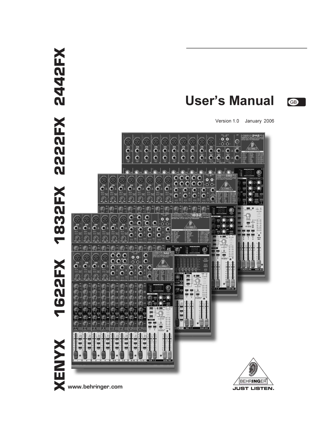 Behringer 02222FX manual Xenyx 1622FX 1832FX 2222FX 2442FX, Version 1.0 January 