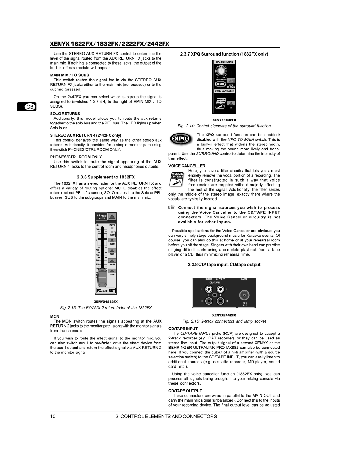 Behringer 02222FX manual Supplement to 1832FX, 8 CD/Tape input, CD/tape output 