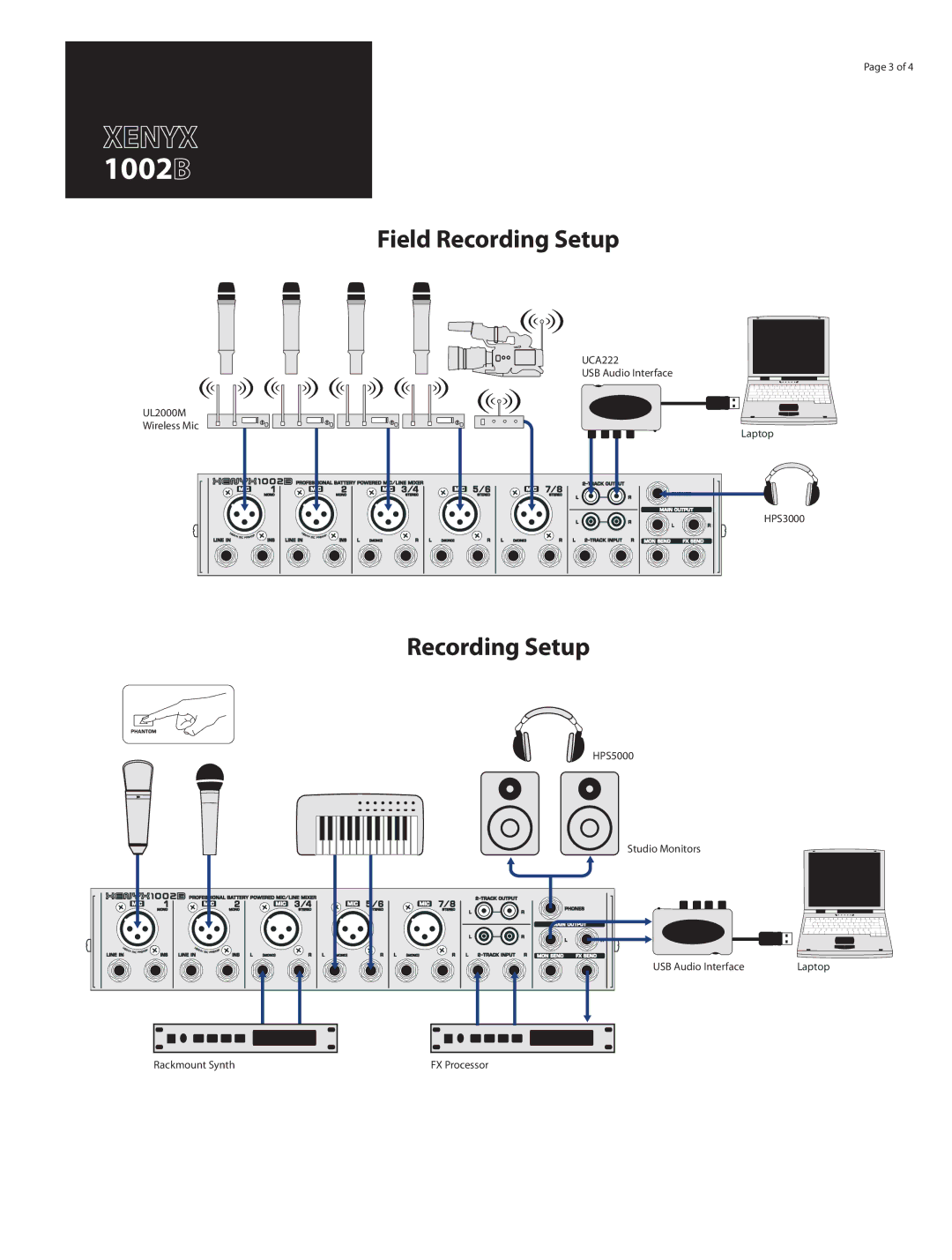 Behringer 1002B manual Field Recording Setup 