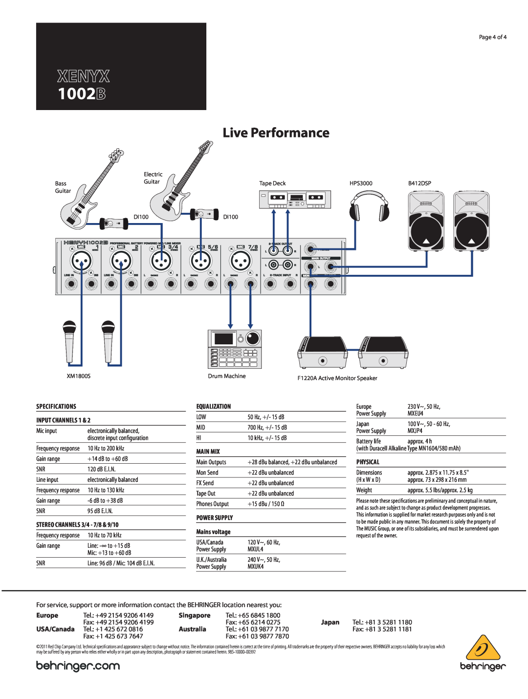 Behringer 1002B manual Live Performance, Xenyx, 1002 B 