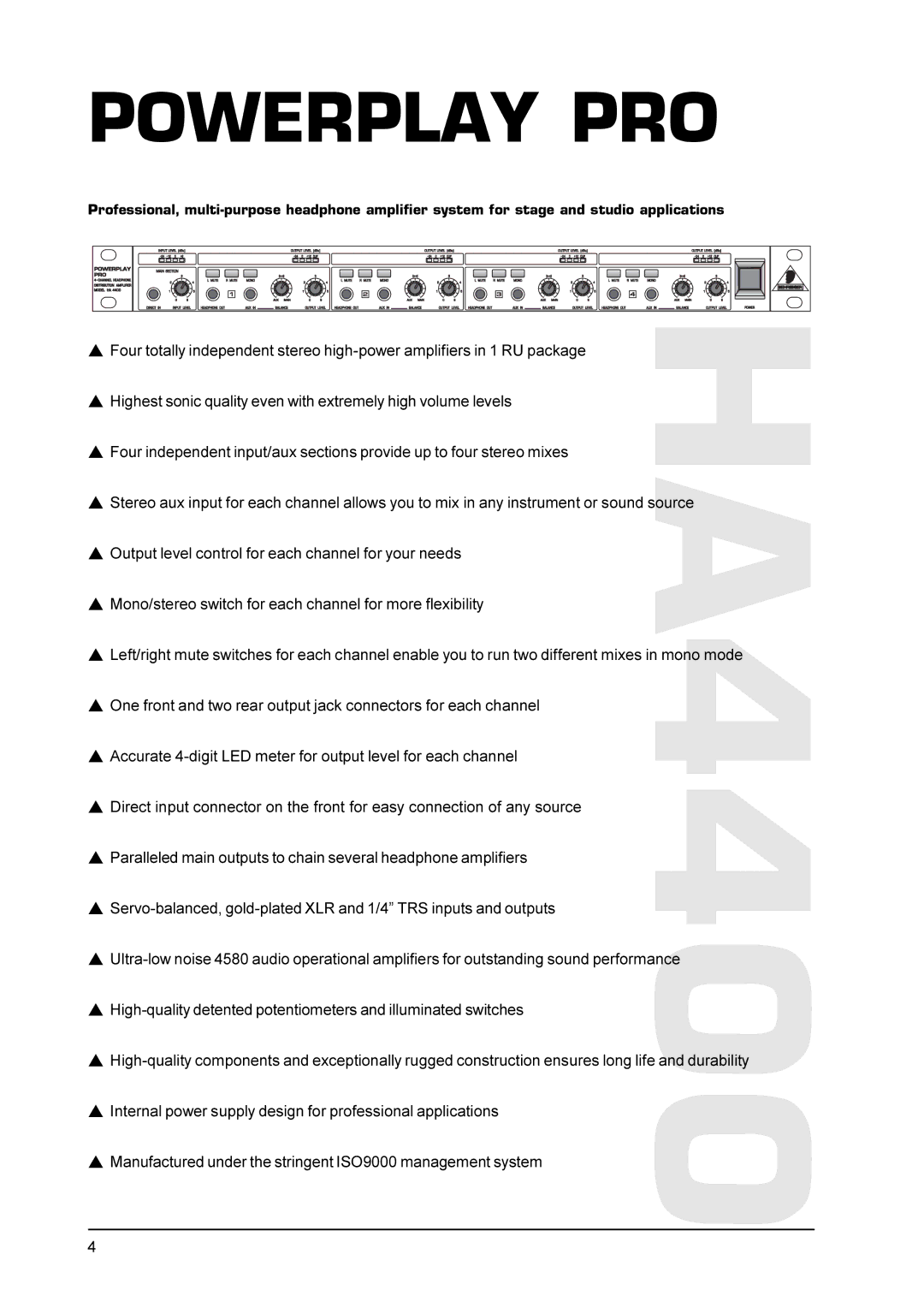 Behringer A4400 user manual Powerplay PRO 