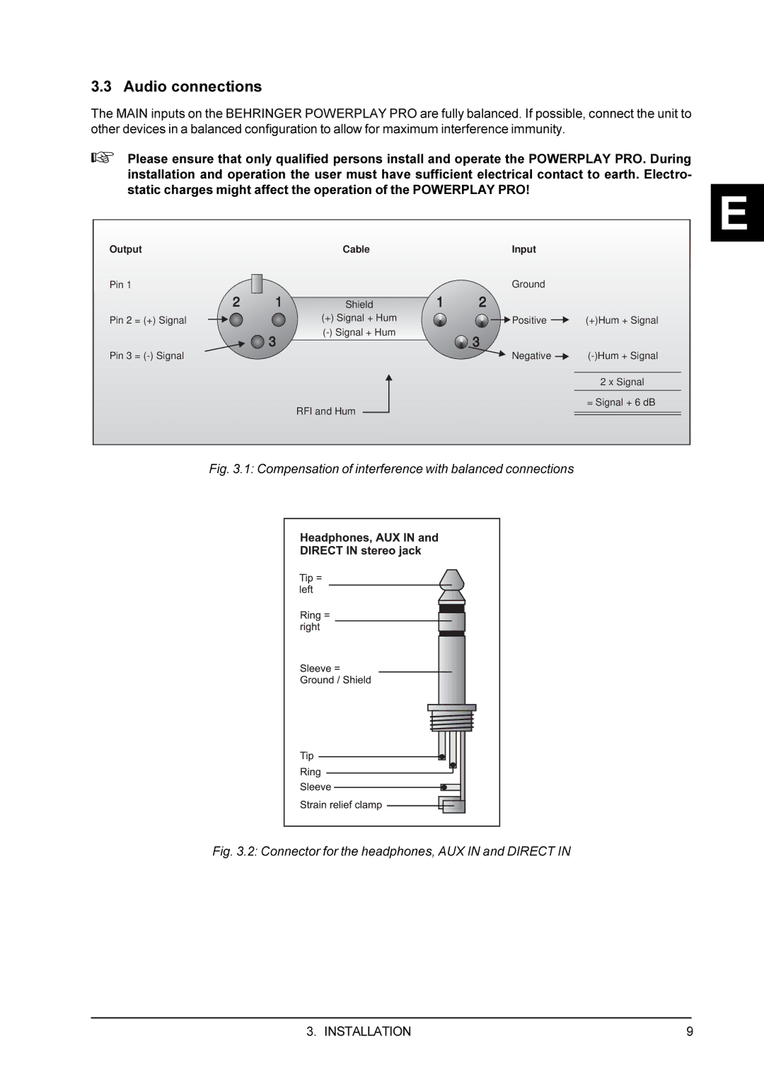 Behringer A4400 user manual Audio connections, Installation 