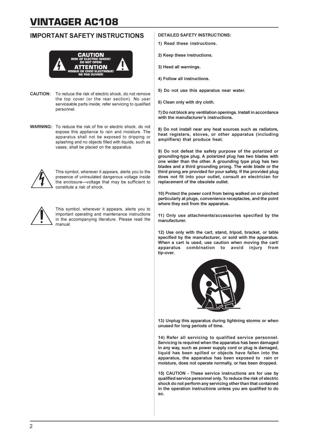 Behringer AC108 manual Important Safety Instructions, Detailed Safety Instructions 