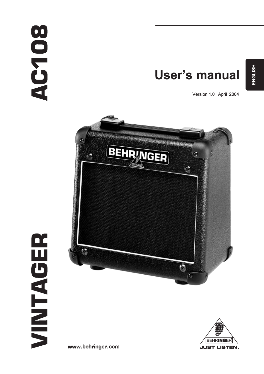 Behringer manual Version 1.0 April, AC108 VINTAGER, English 