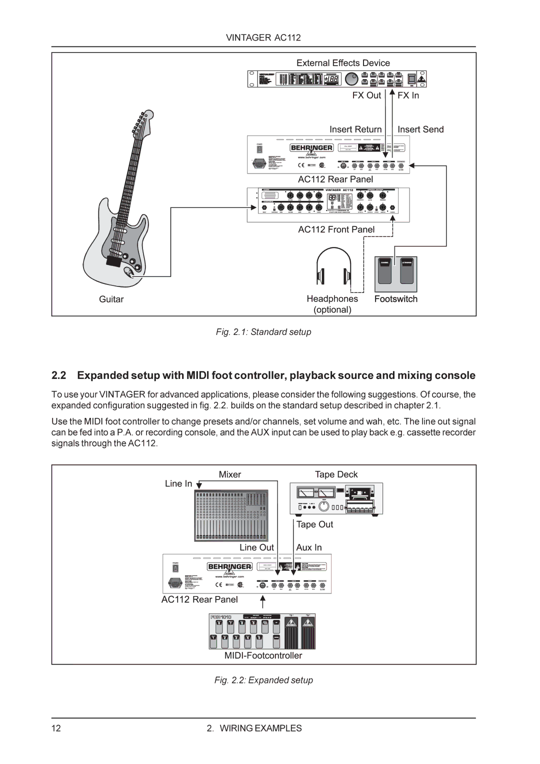 Behringer AC112 manual Standard setup 