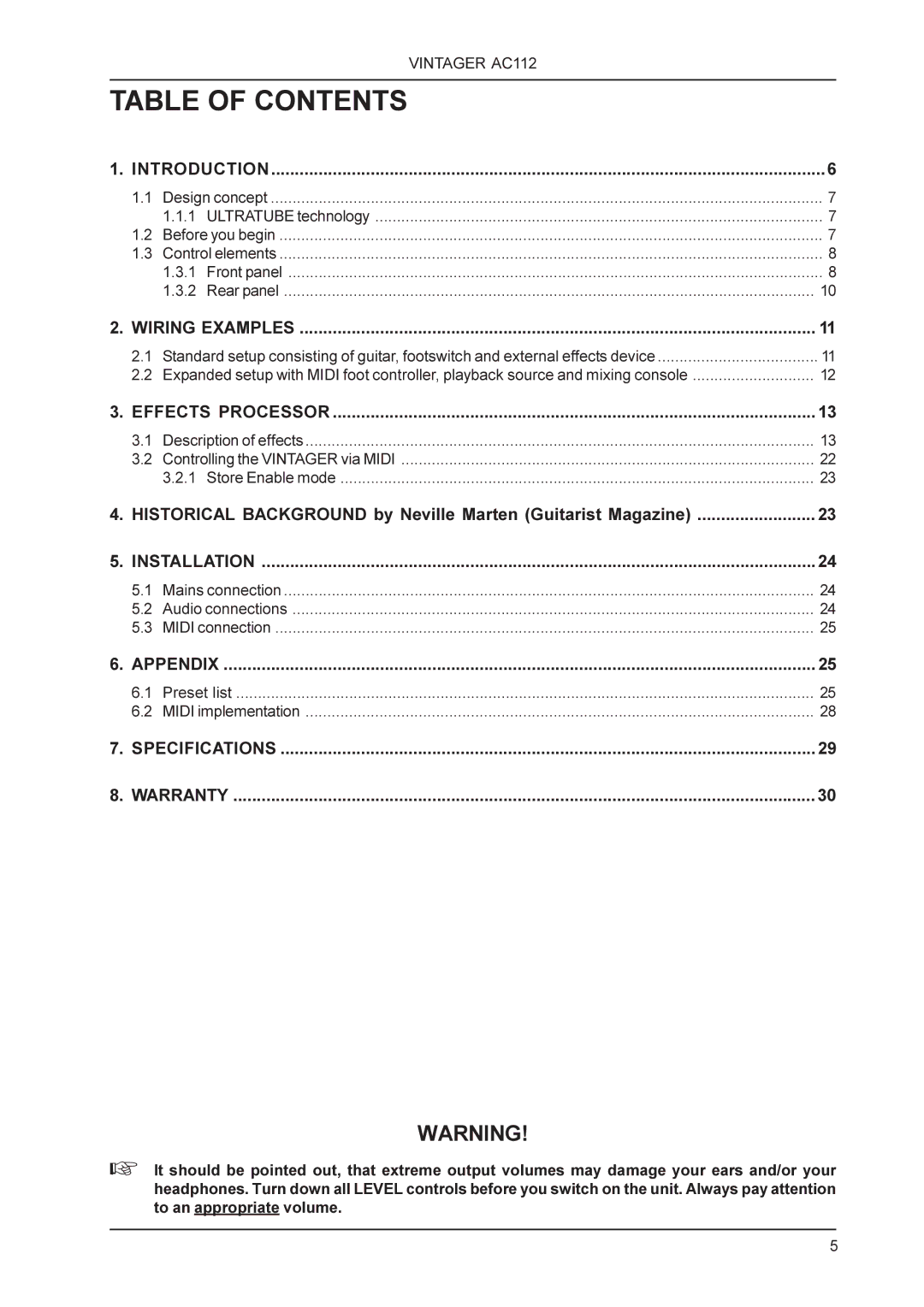 Behringer AC112 manual Table of Contents 