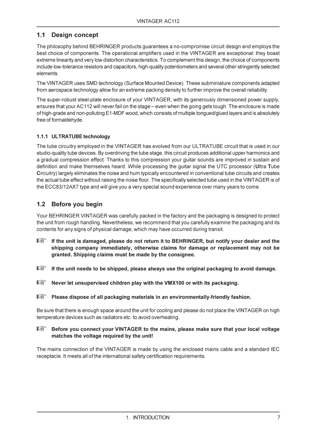 Behringer AC112 manual Design concept, Before you begin 