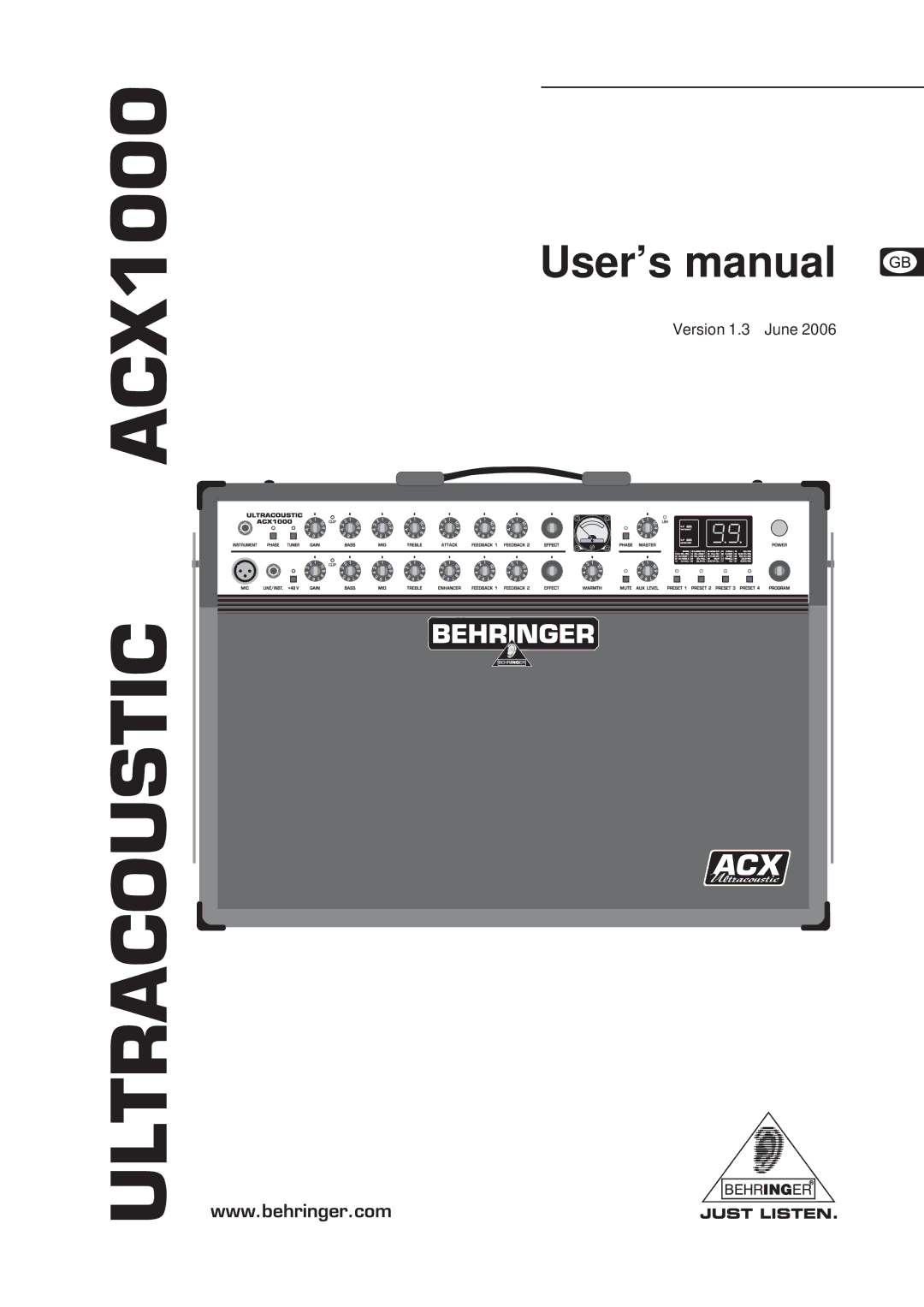 Behringer ACX1000 manual Ultracoustic 