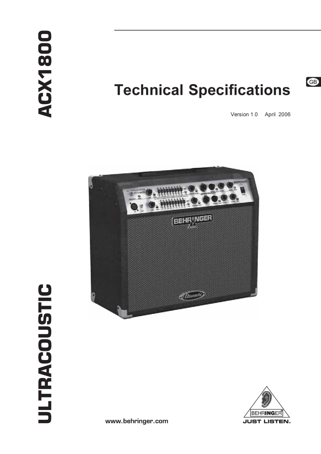 Behringer ACX1800 technical specifications Ultracoustic 