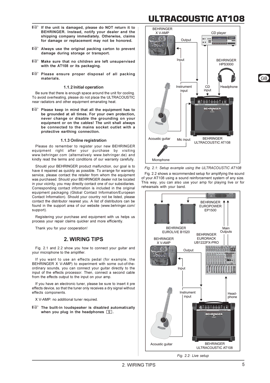 Behringer AT108 manual Wiring Tips, Initial operation, Online registration 