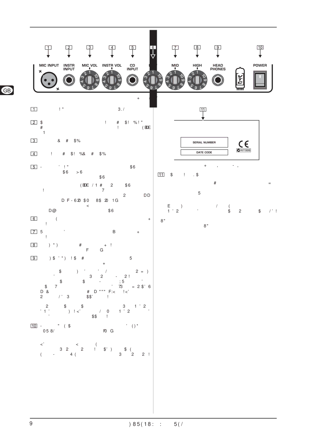 Behringer AT108 manual Control Elements, Serial Number 