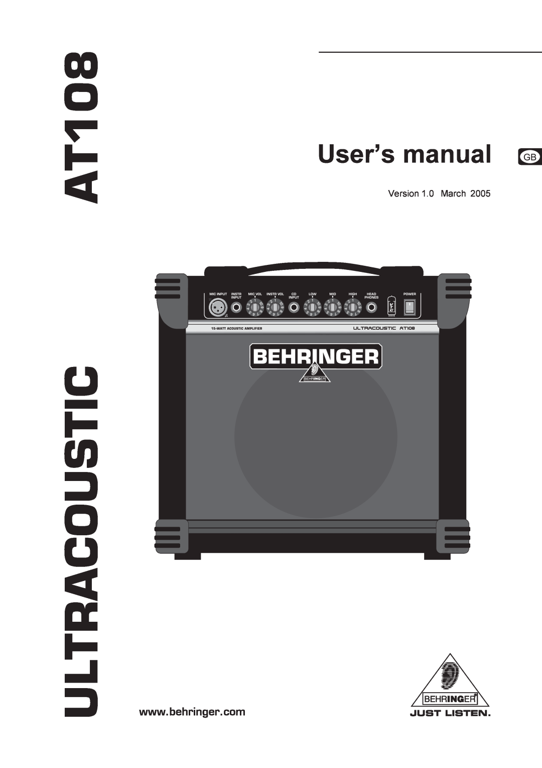 Behringer manual AT108 ULTRACOUSTIC 