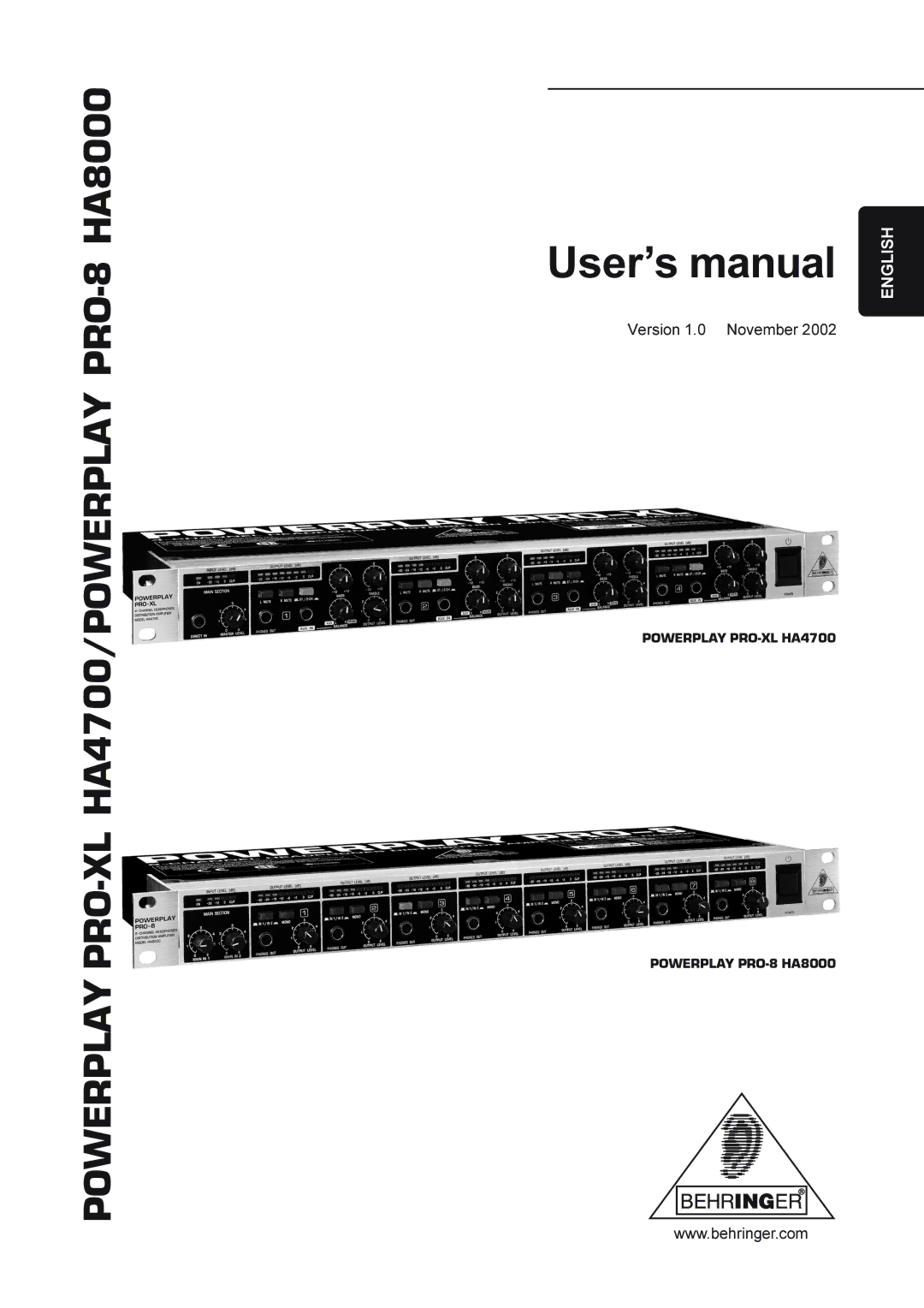 Behringer Autocom PRO-XL MDX1600, Composer PRO-XL MDX2600, Multicom MDX4600, HA4700, HA8000 manual User’s manual 