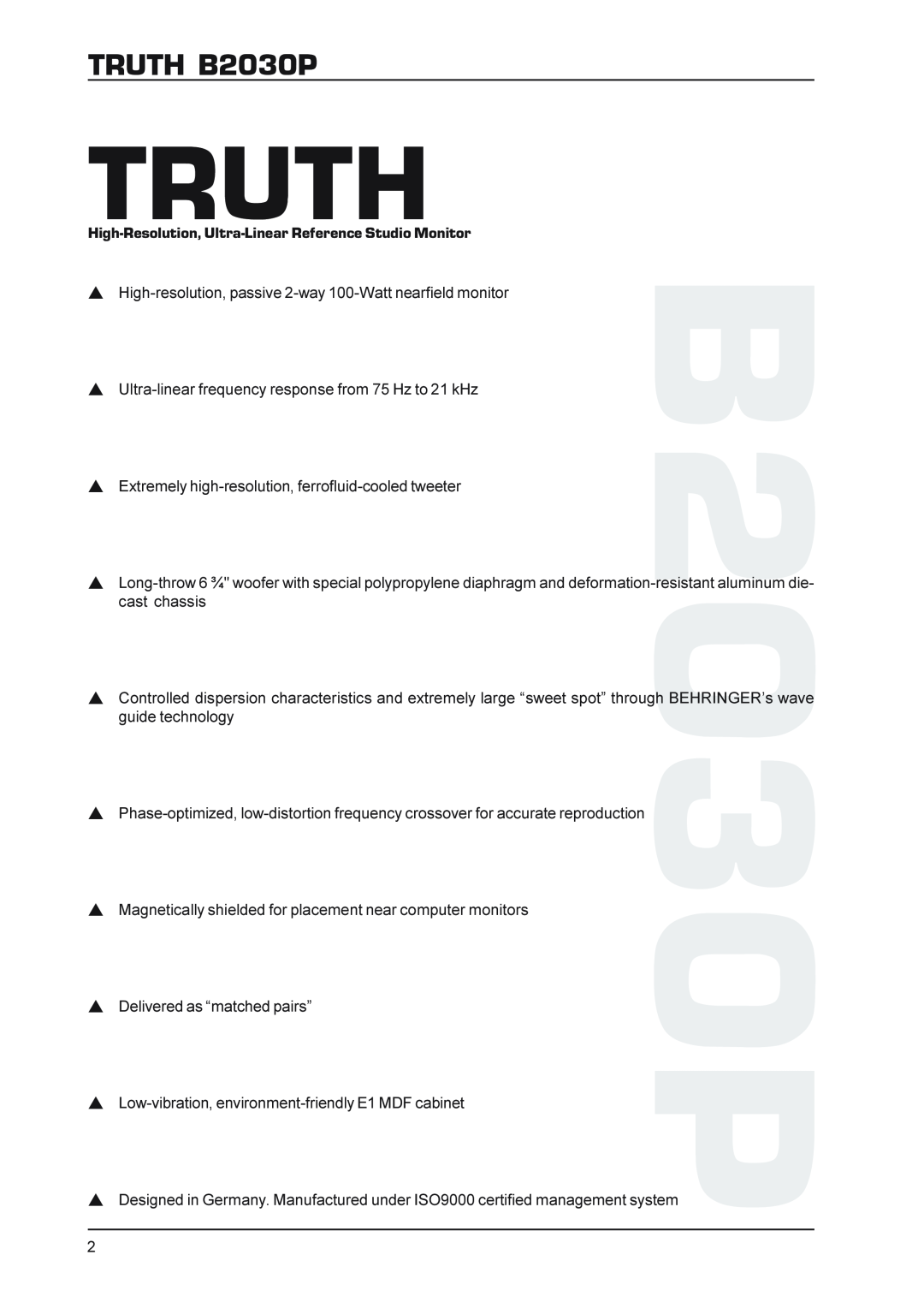 Behringer technical specifications TRUTH B2030P, Truth 