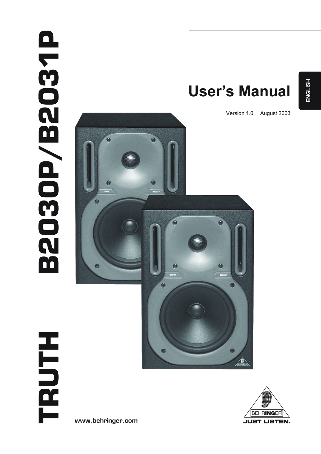 Behringer manual Truth B2030P/B2031P, Version 1.0 August 