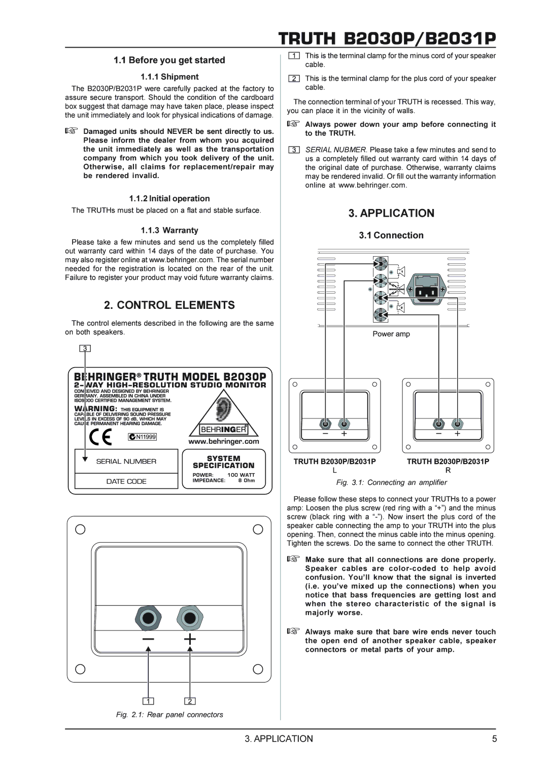 Behringer B2031P manual Control Elements, Application, Before you get started, Connection 