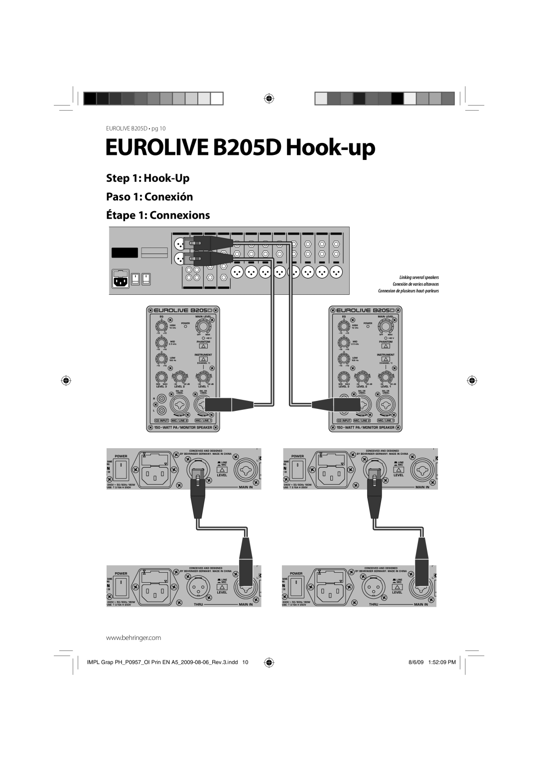 Behringer manual Eurolive B205D Hook-up, Hook-Up Paso 1 Conexión 