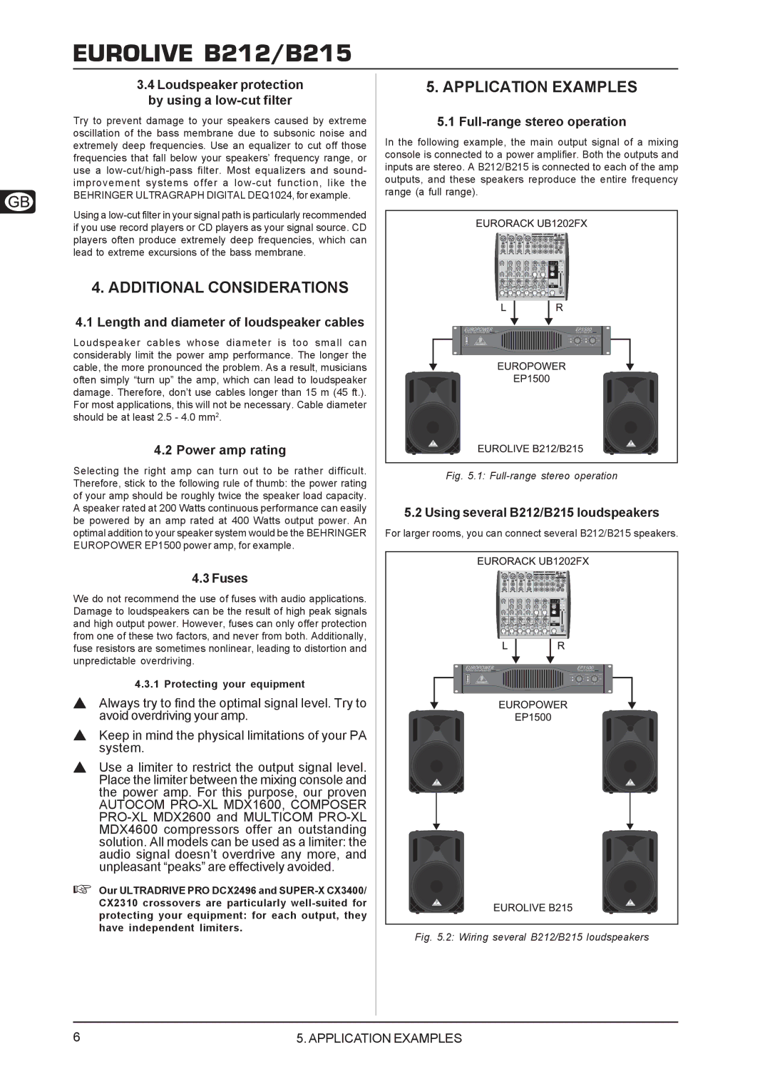 Behringer B212/B215 user manual Additional Considerations, Application Examples 