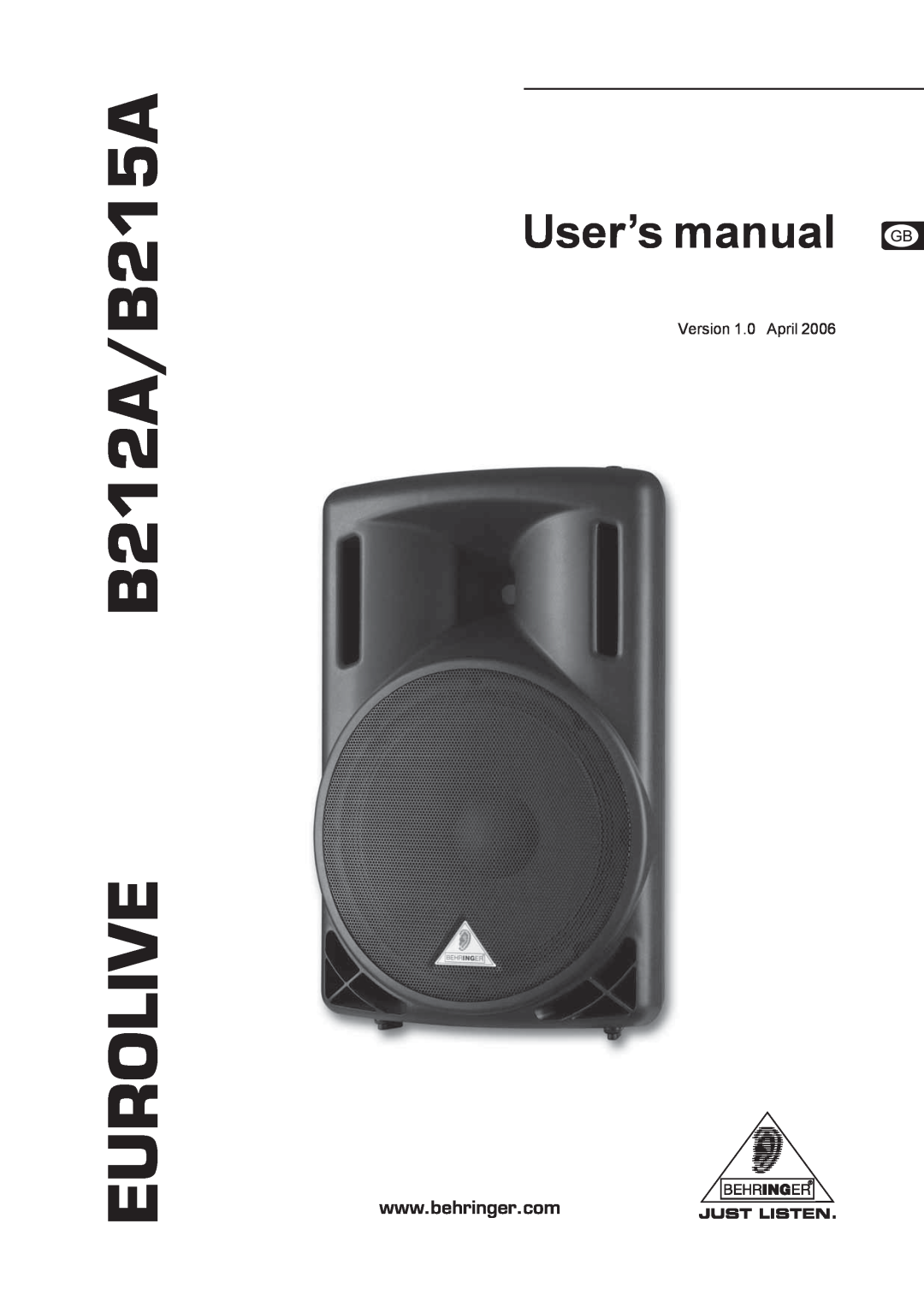 Behringer user manual EUROLIVE B212A/B215A 
