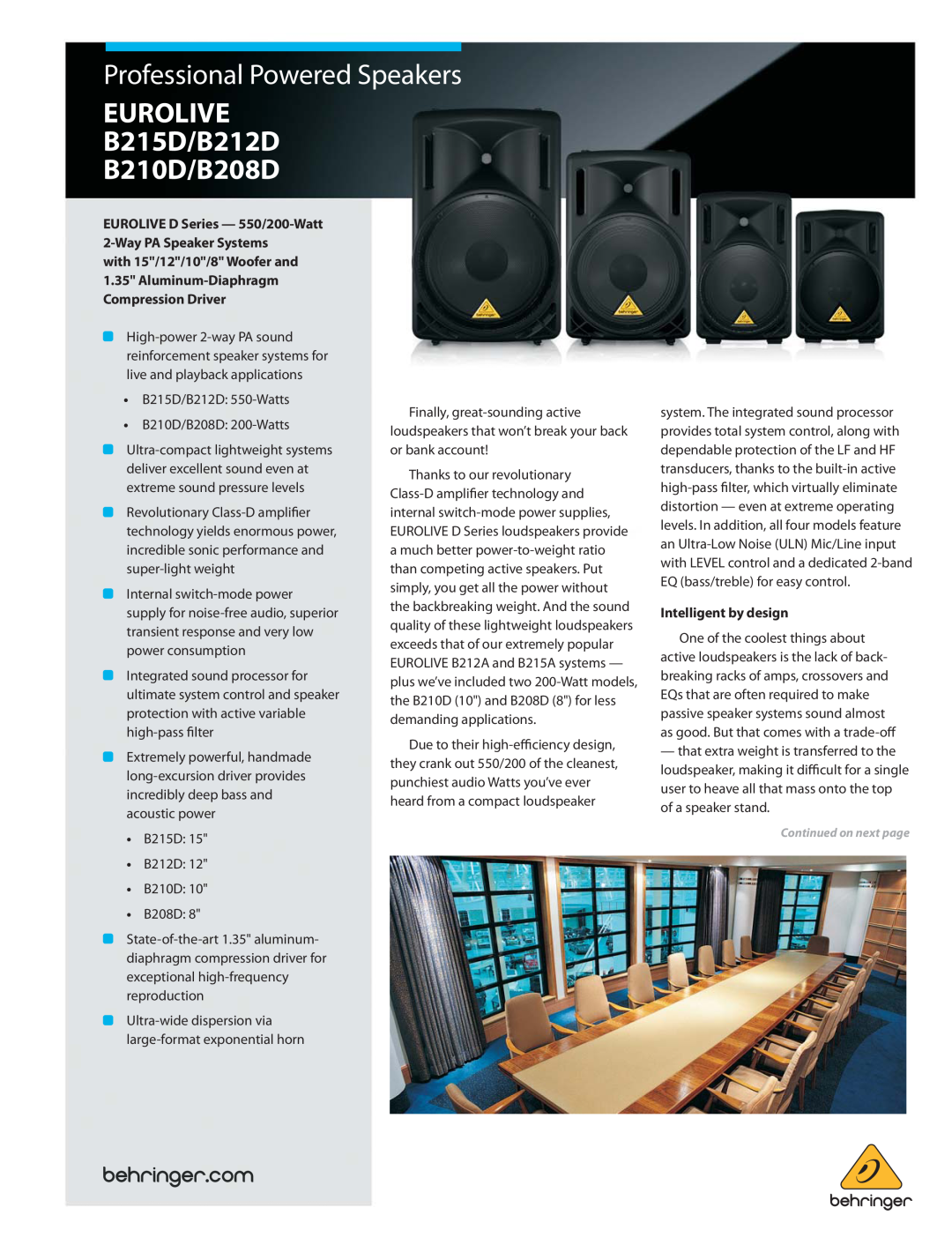 Behringer manual EUROLIVE B215D/B212D B210D/B208D, Intelligent by design, Professional Powered Speakers 