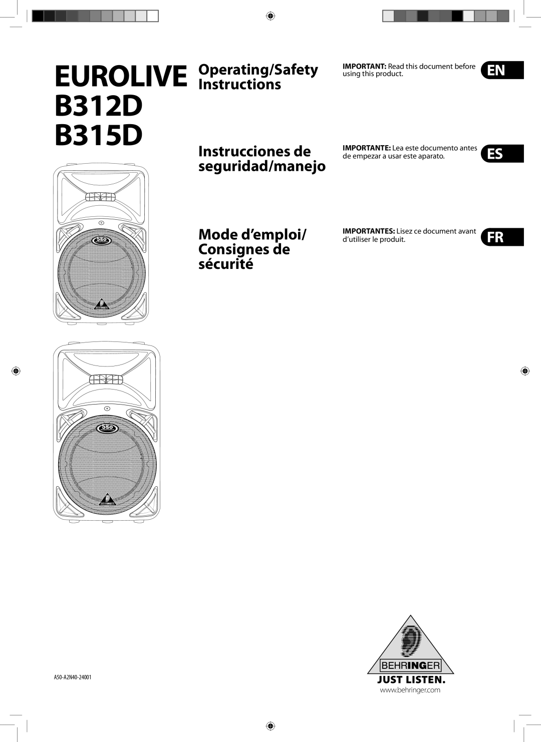 Behringer manual Eurolive B312D B315D, Instrucciones de seguridad/manejo 