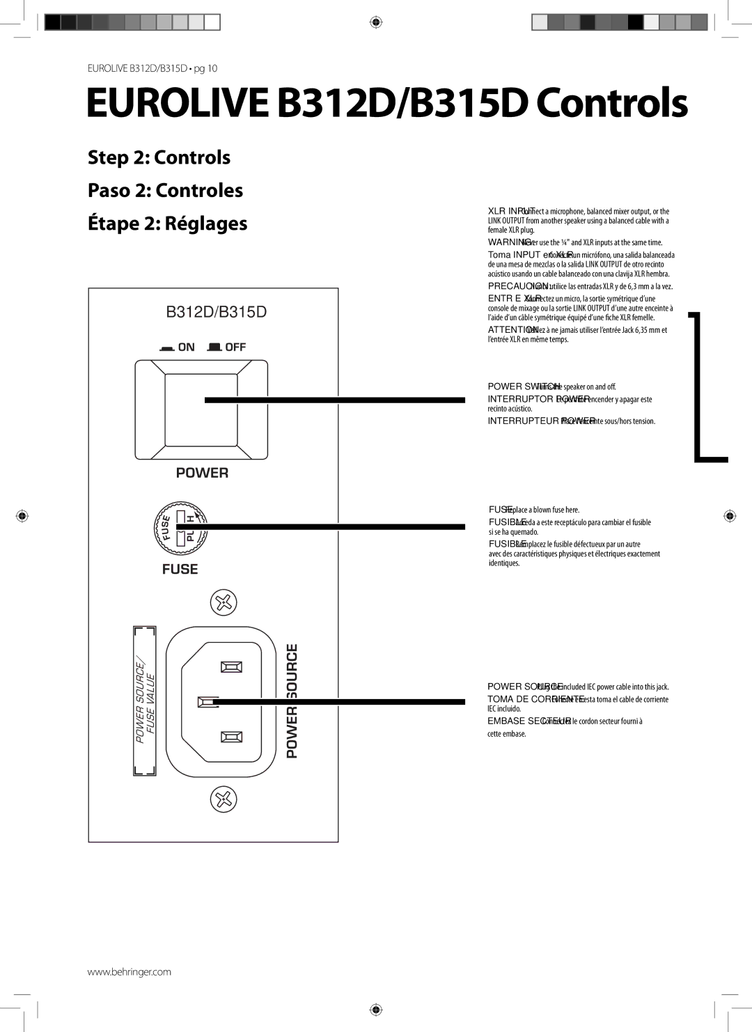 Behringer manual Eurolive B312D/B315D Controls, Controls Paso 2 Controles 