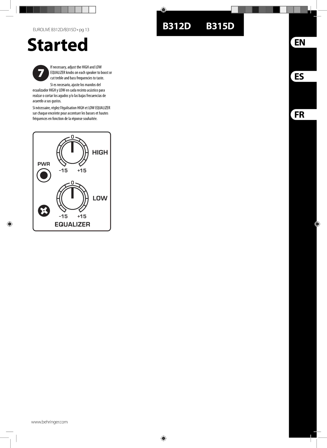 Behringer B315D manual Started 