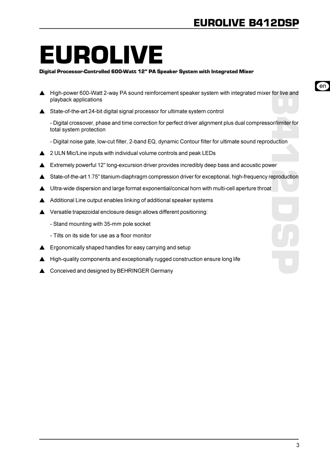 Behringer B412DSP user manual Eurolive 