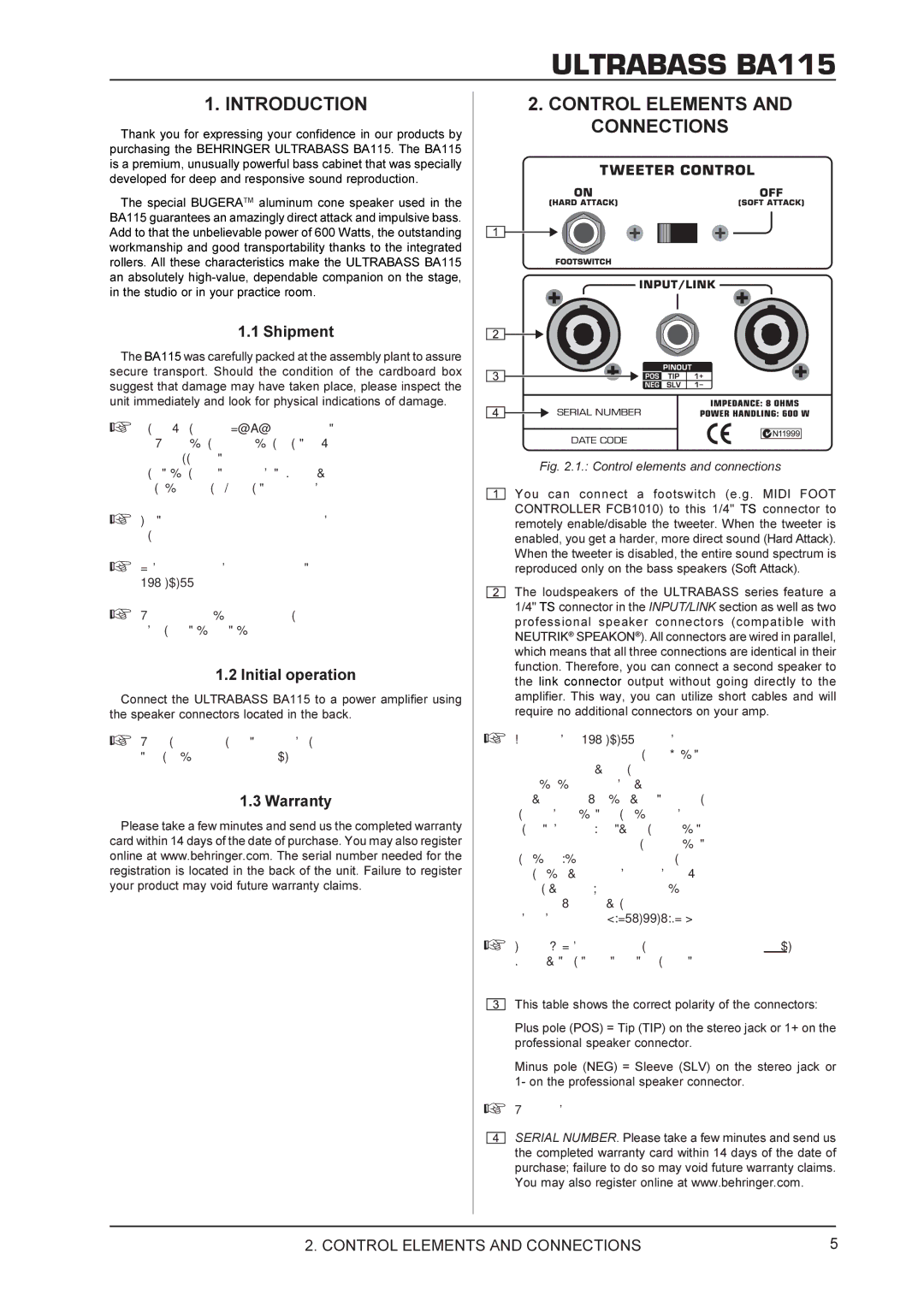 Behringer BA115 manual Introduction, Control Elements and Connections 