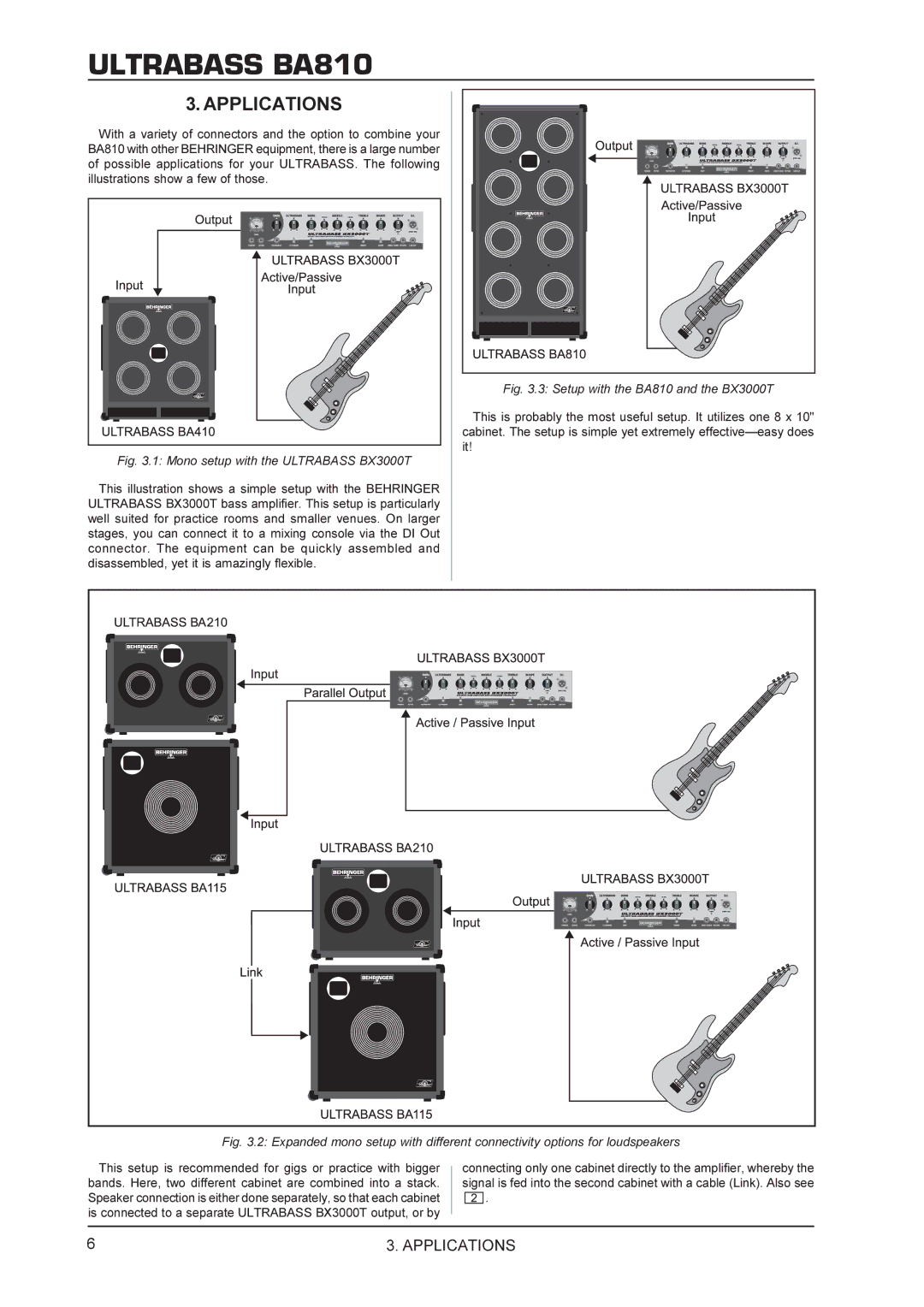 Behringer BA810 manual Applications, Mono setup with the Ultrabass BX3000T 