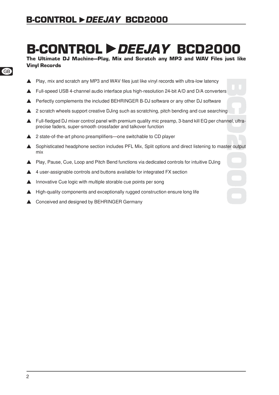 Behringer BCD2000 technical specifications 