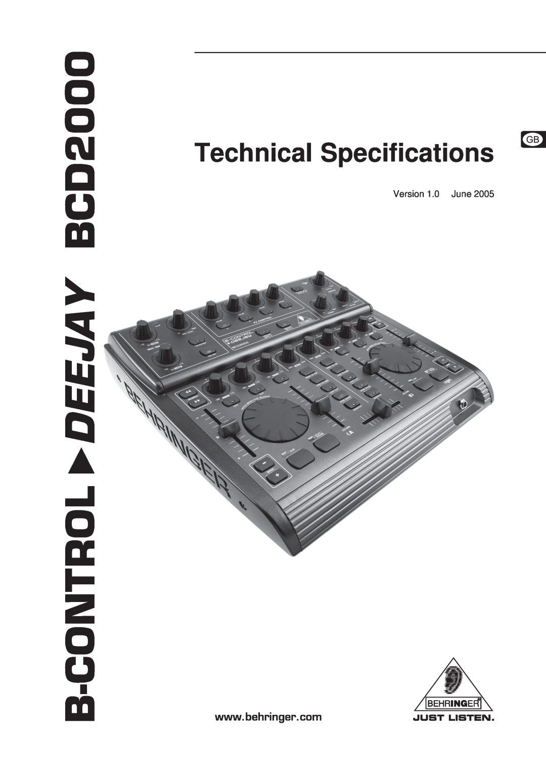 Behringer technical specifications DEEJAY BCD2000, B-Control, Technical Specifications 