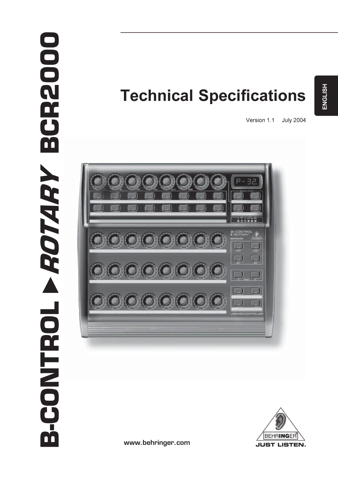 Behringer technical specifications Rotary BCR2000 Control 