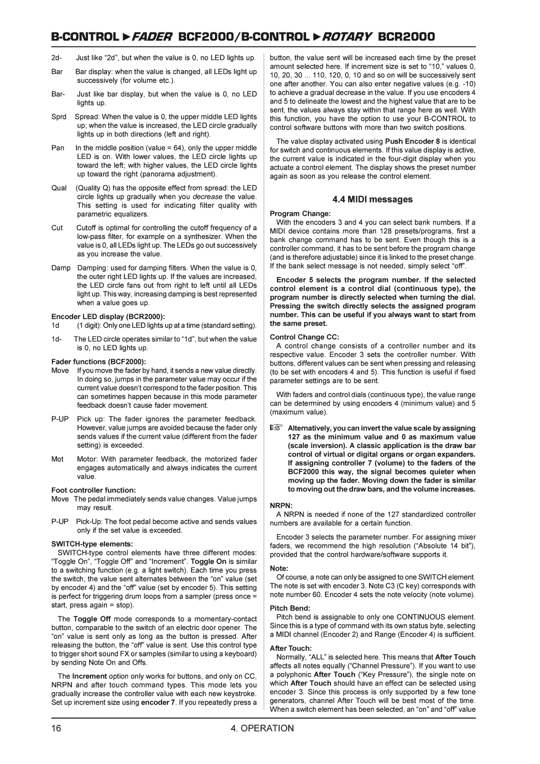 Behringer BCR2000 manual Midi messages 