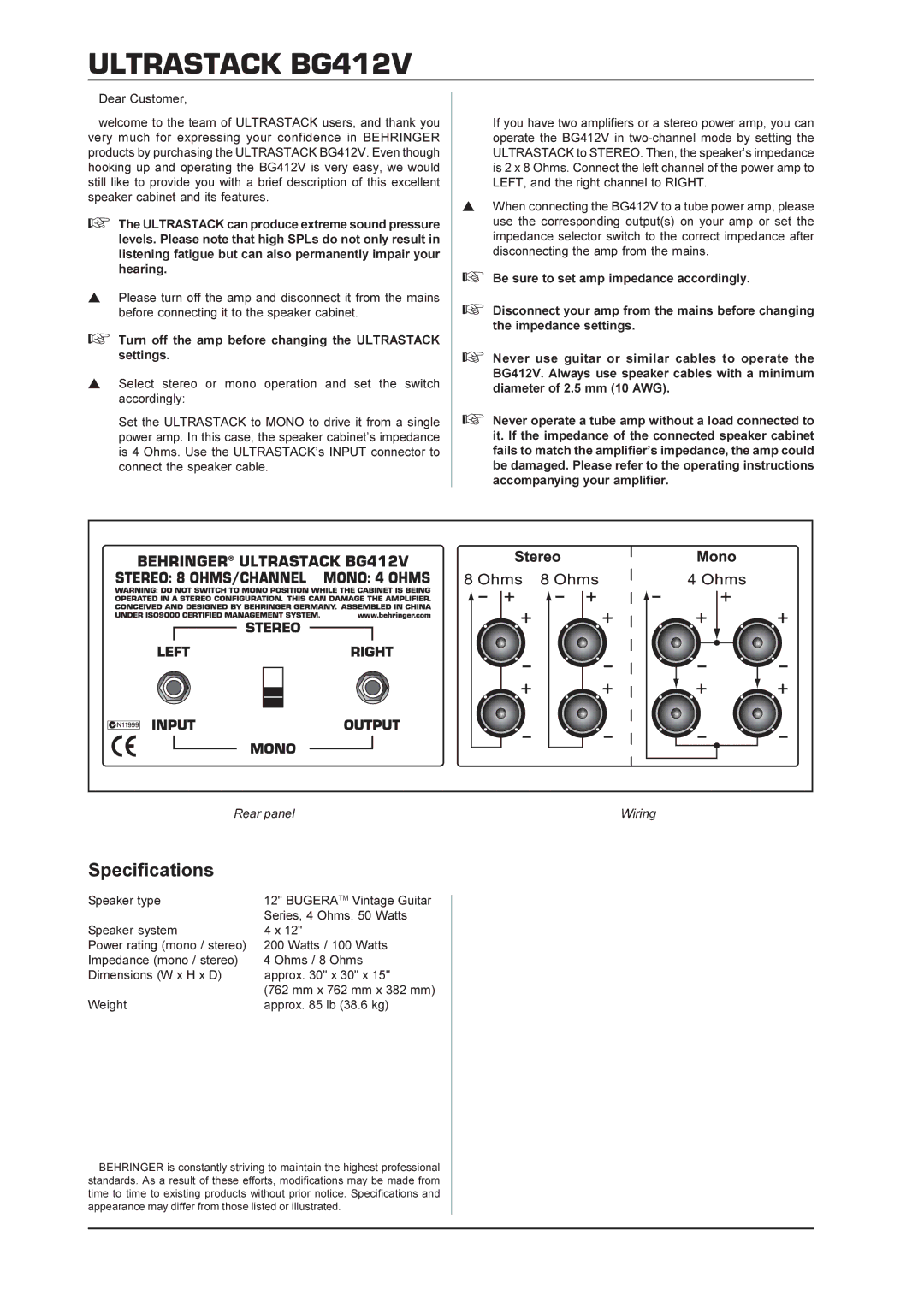 Behringer manual Ultrastack BG412V 