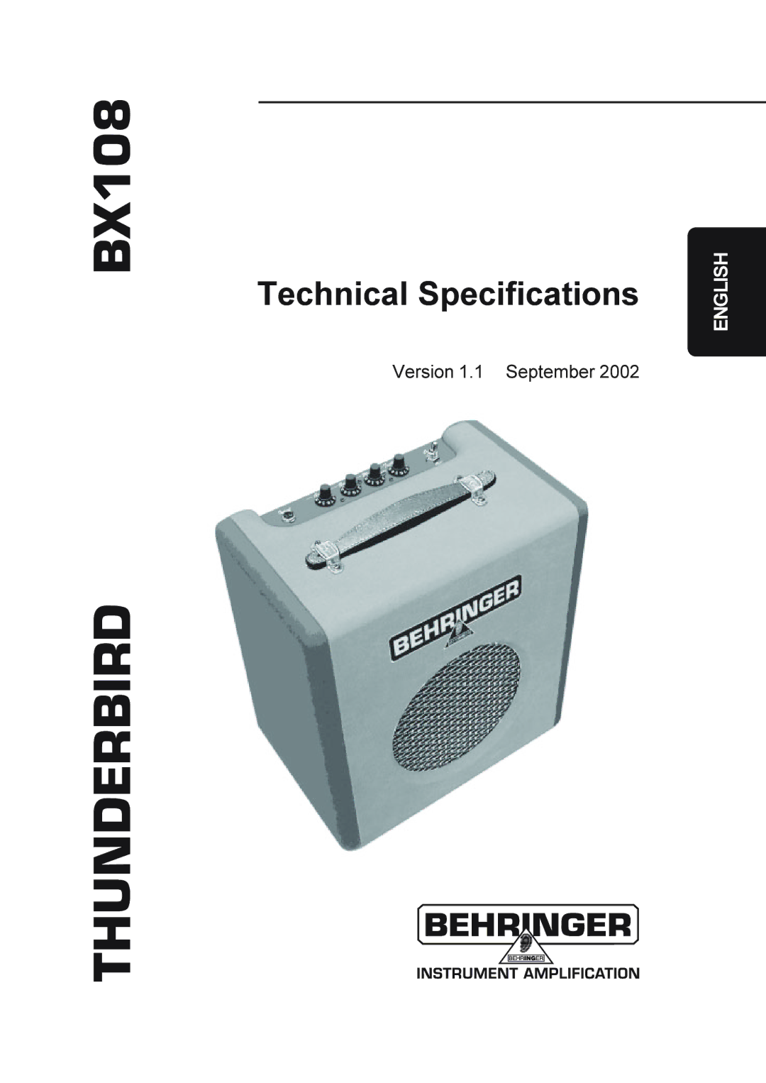 Behringer BX108 technical specifications Thunderbird 