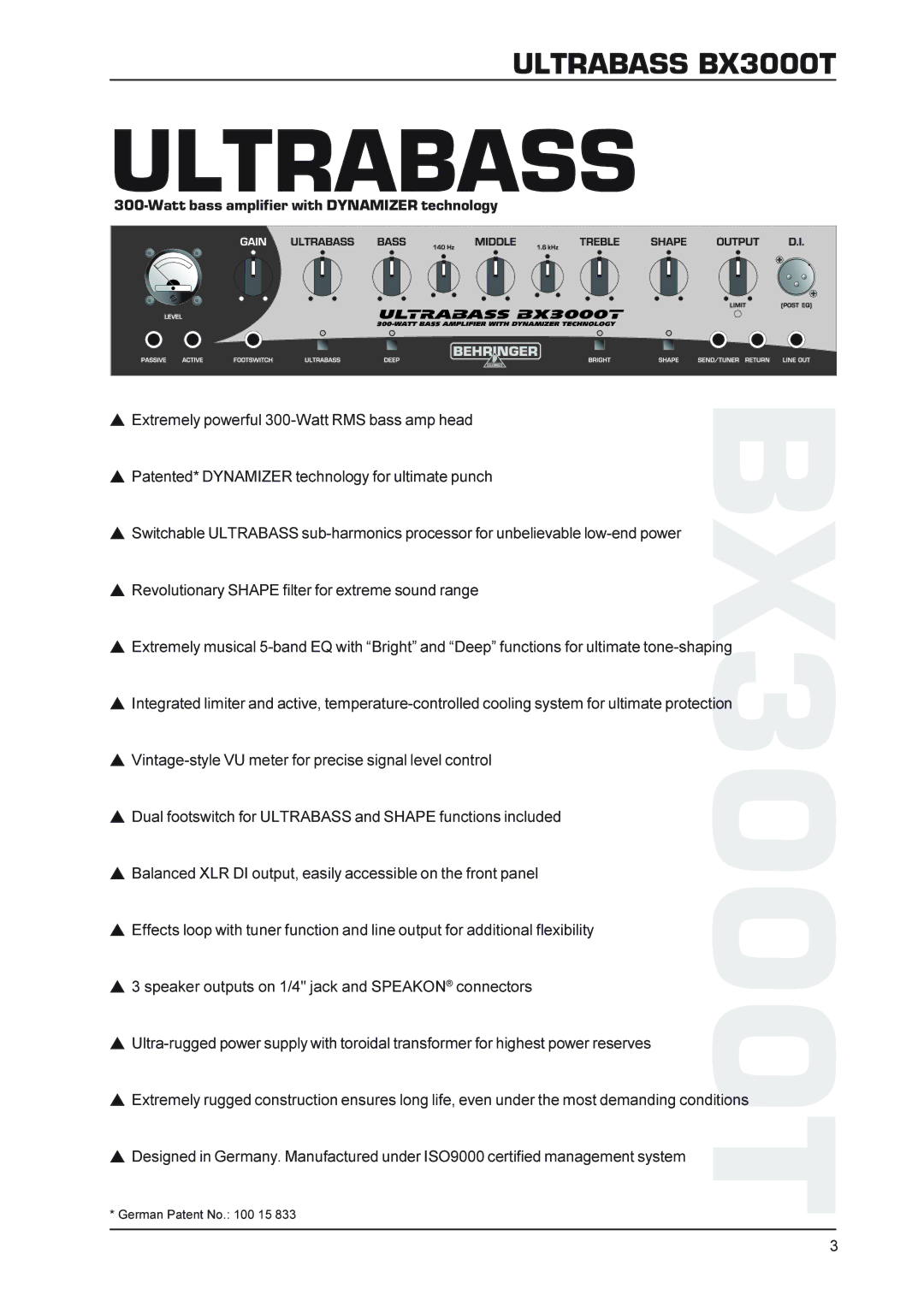 Behringer BX3000T manual Ultrabass 