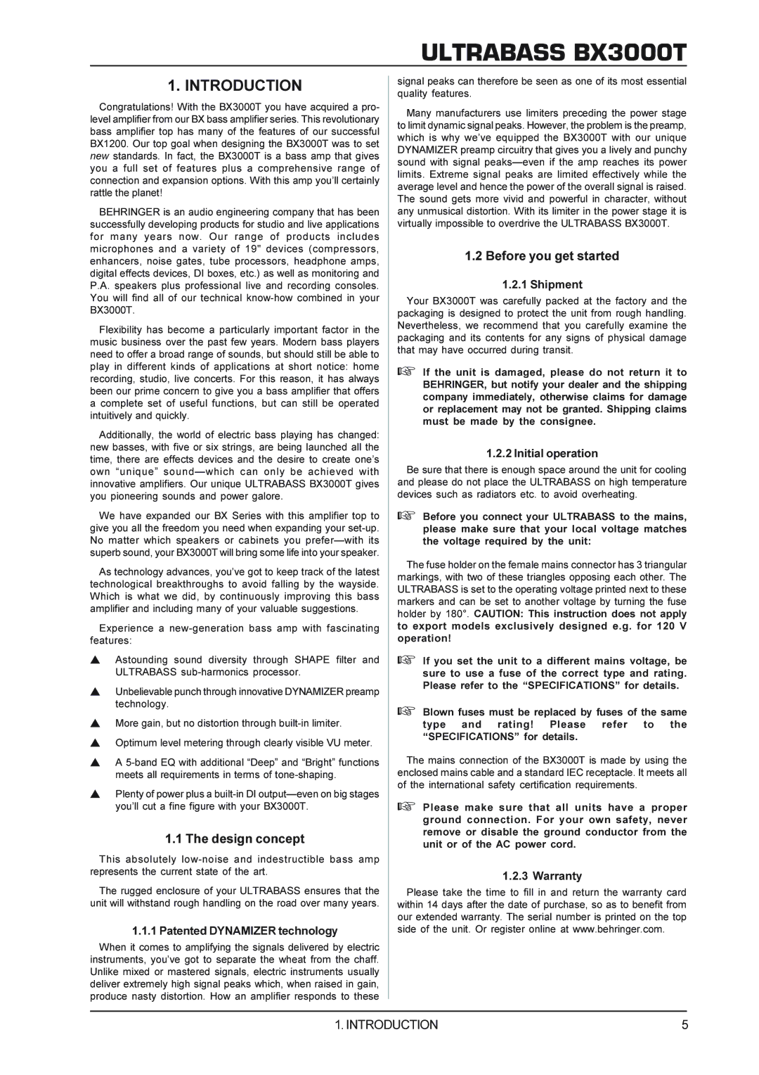 Behringer BX3000T manual Introduction, Design concept, Before you get started 