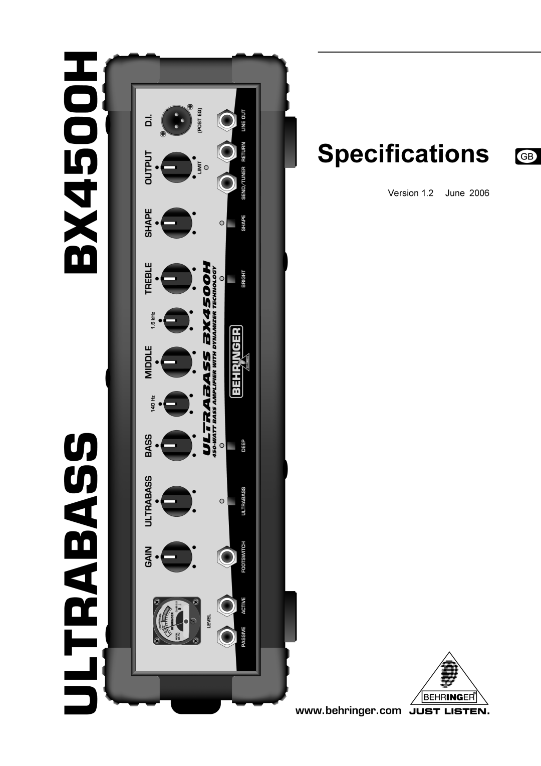 Behringer BX4500H specifications Ultrabass, Specifications 