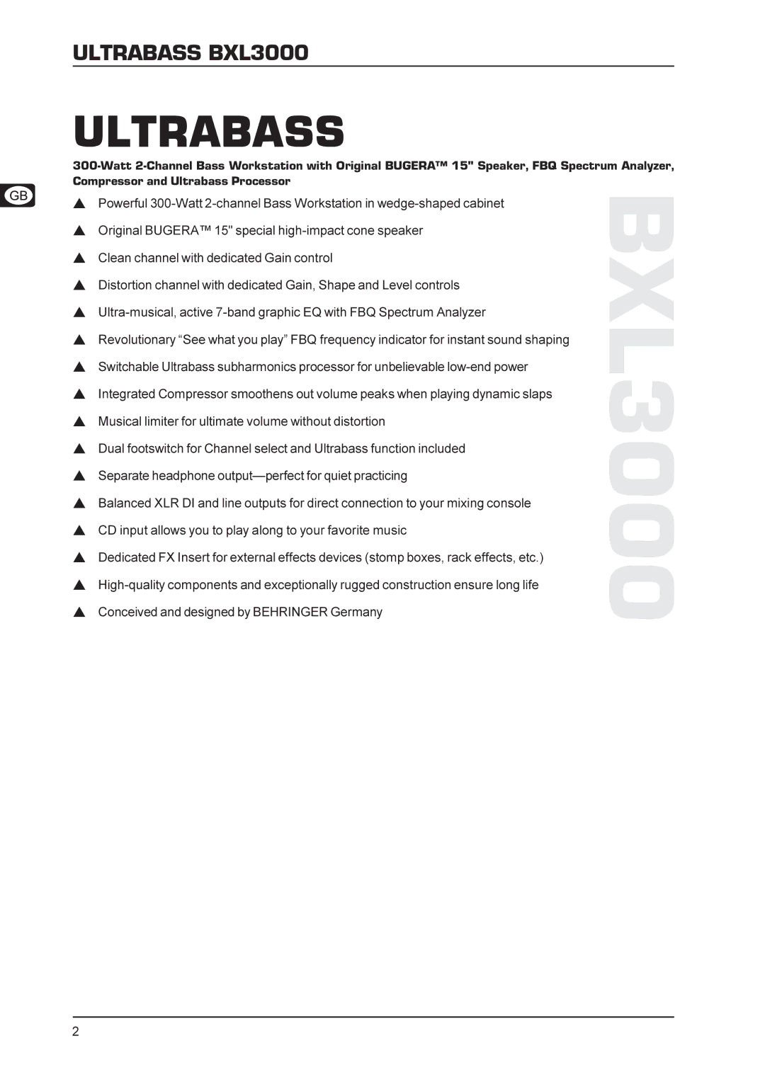 Behringer BXL3000 technical specifications 