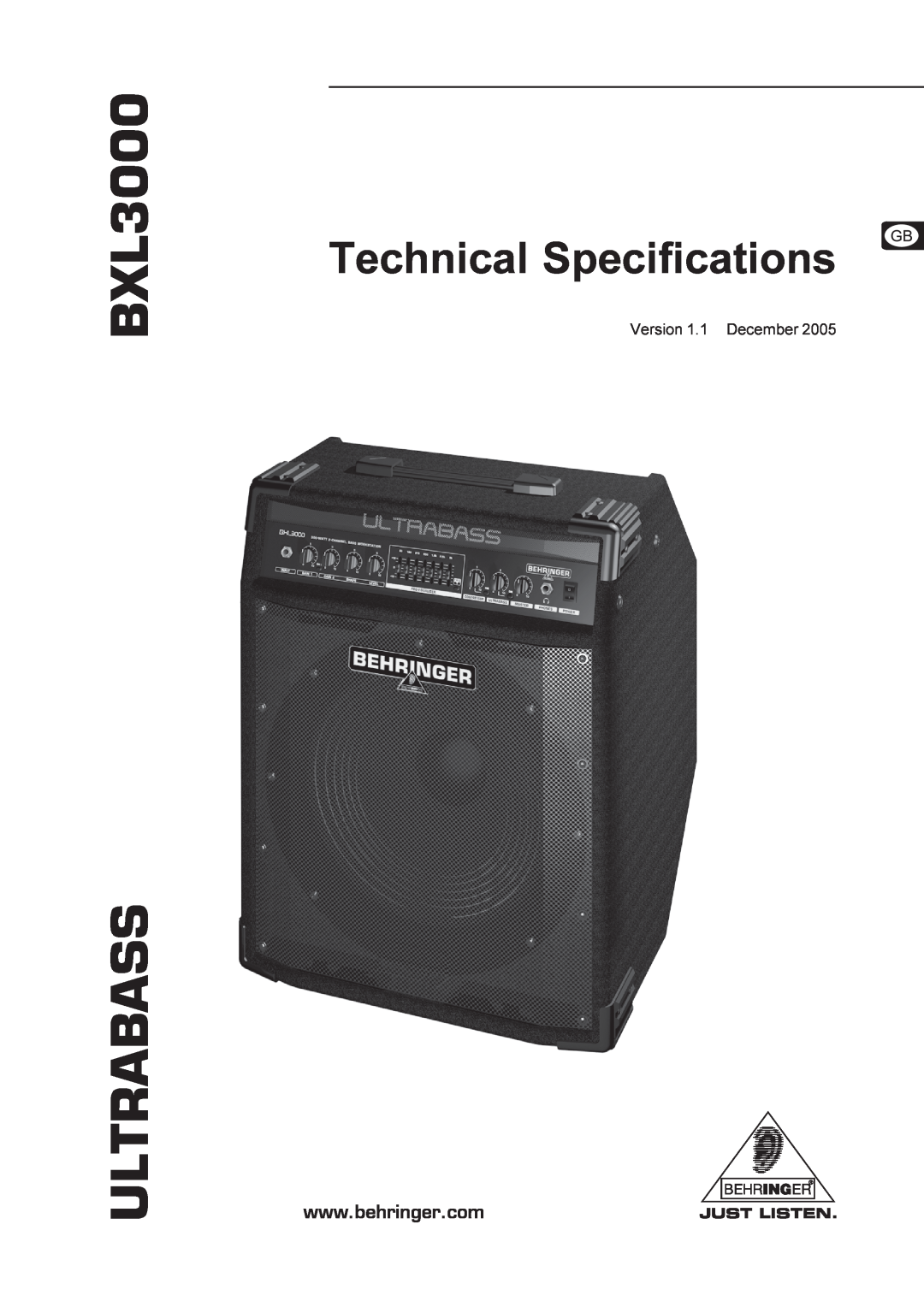 Behringer technical specifications BXL3000 ULTRABASS, Technical Specifications 