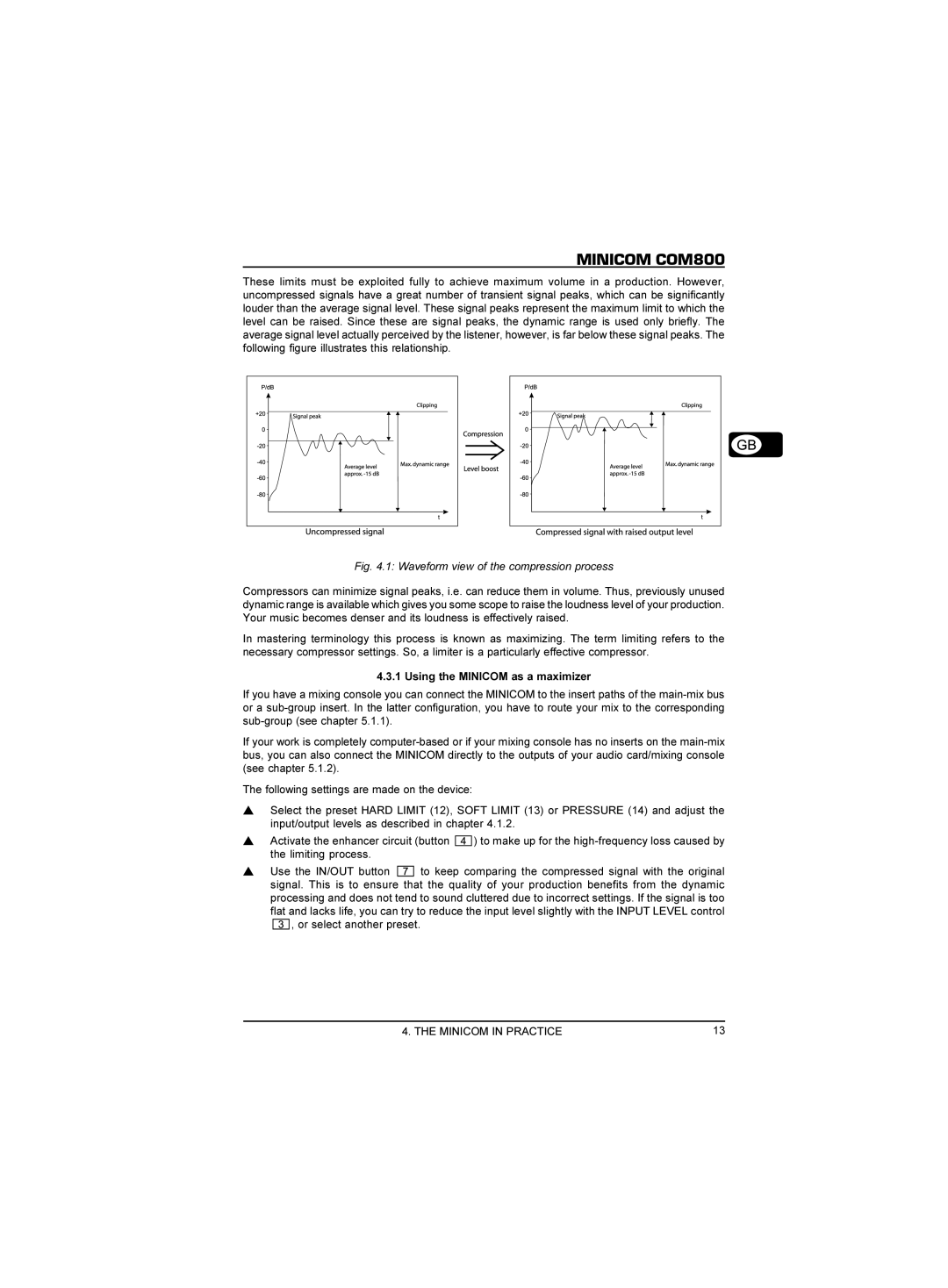 Behringer COM800 manual Waveform view of the compression process 