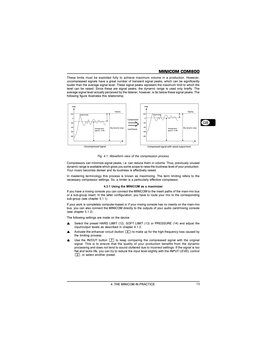 Behringer manual MINICOM COM800, 1 Waveform view of the compression process 