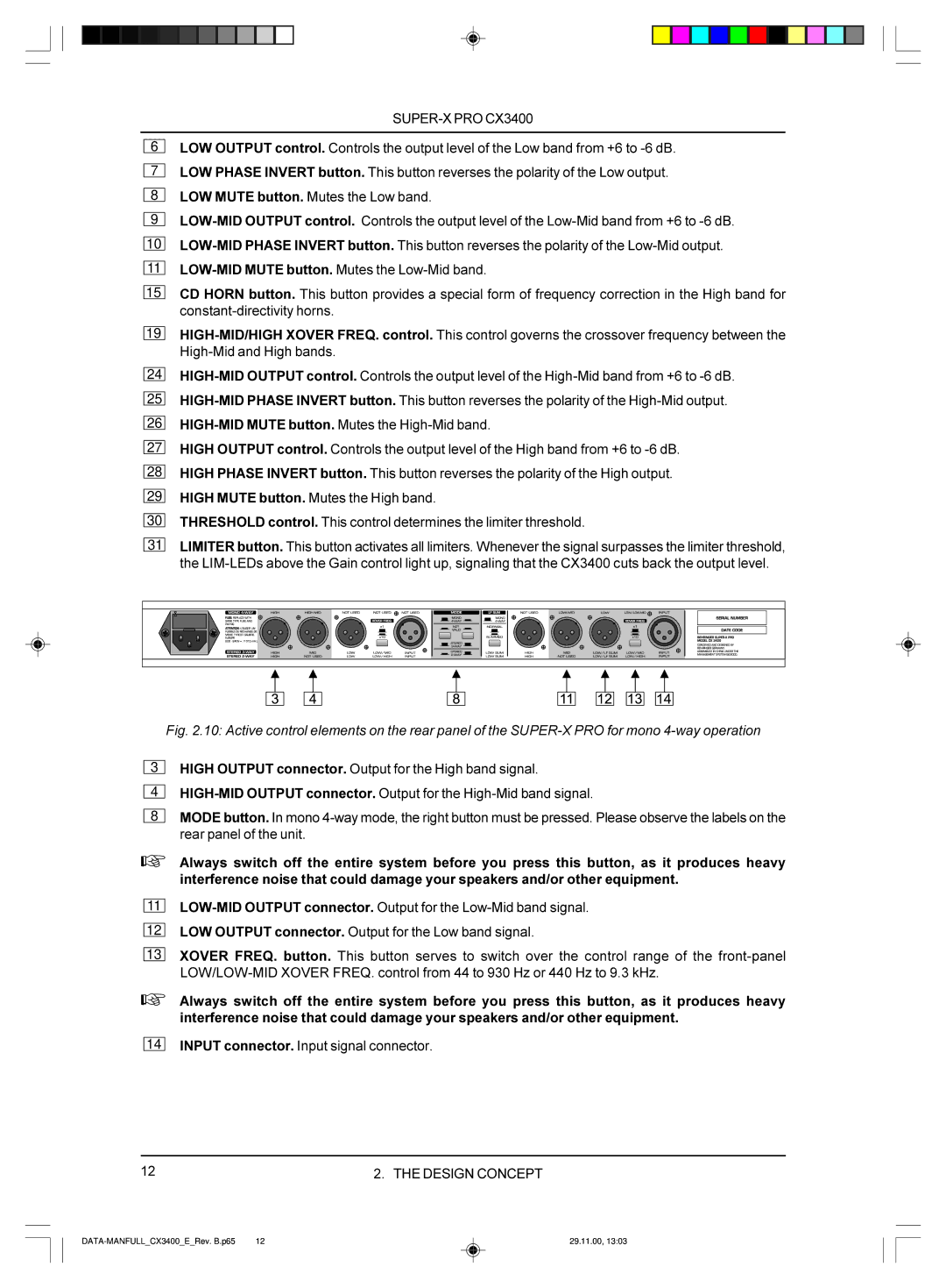 Behringer manual DATA-MANFULLCX3400ERev. B.p65 29.11.00 