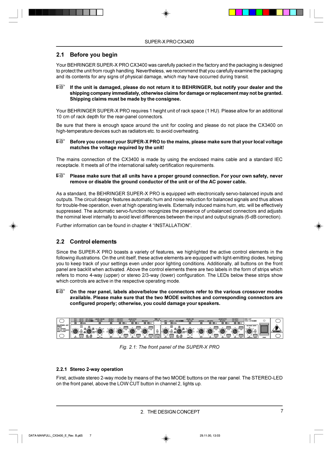 Behringer manual DATA-MANFULLCX3400ERev. B.p65 29.11.00 