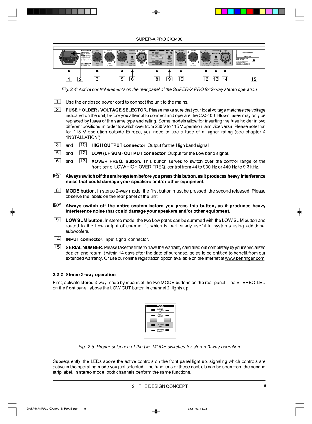 Behringer manual DATA-MANFULLCX3400ERev. B.p65 29.11.00 