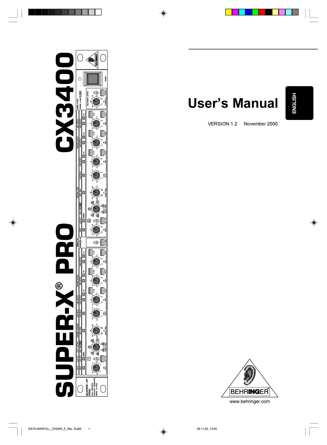 Behringer manual DATA-MANFULL CX3400 E Rev.B.p65, 29.11.00, 13, VERSION1.2 November 