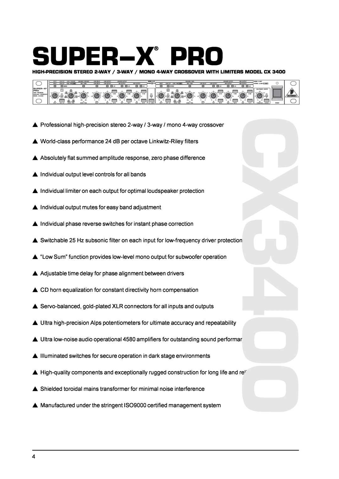 Behringer CX3400 manual Super-X Pro 