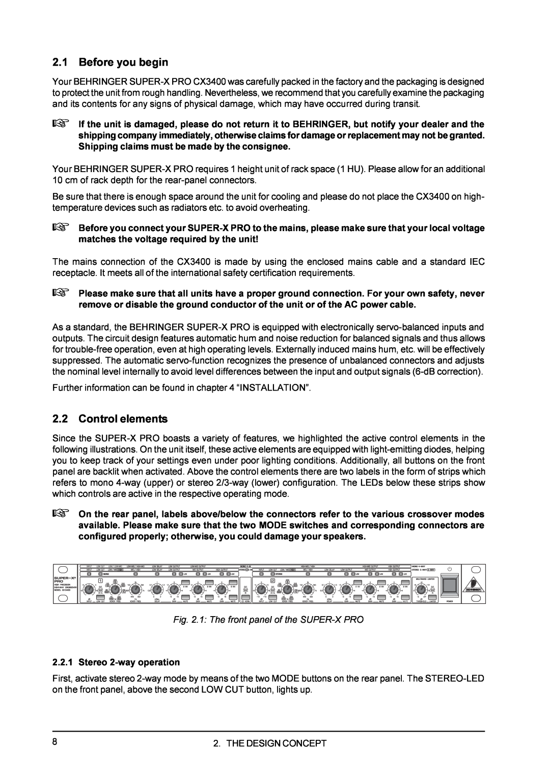 Behringer CX3400 manual Before you begin, Control elements 